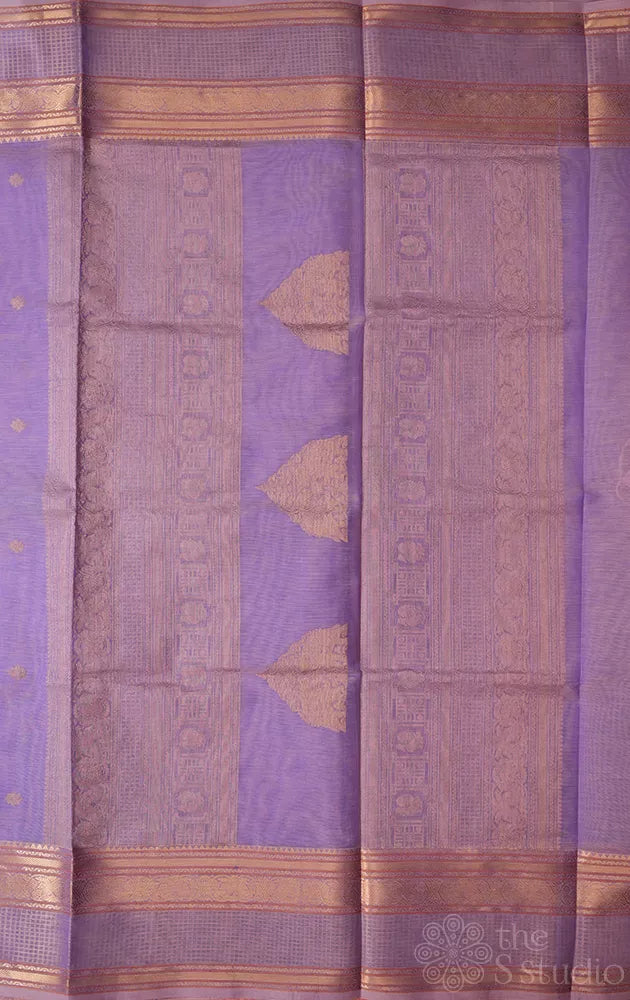 Lavender silk cotton saree with zari rich pallu