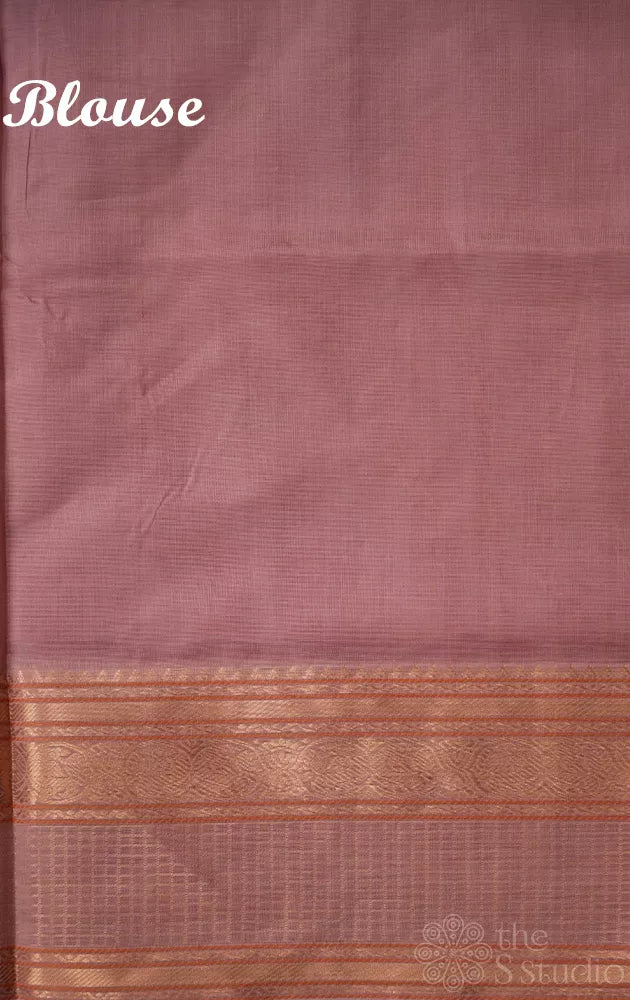 Onion pink silk cotton saree with rettaipet border