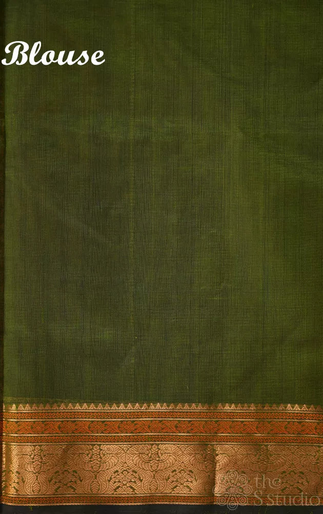 Green silk cotton saree with vertical lines and zari border