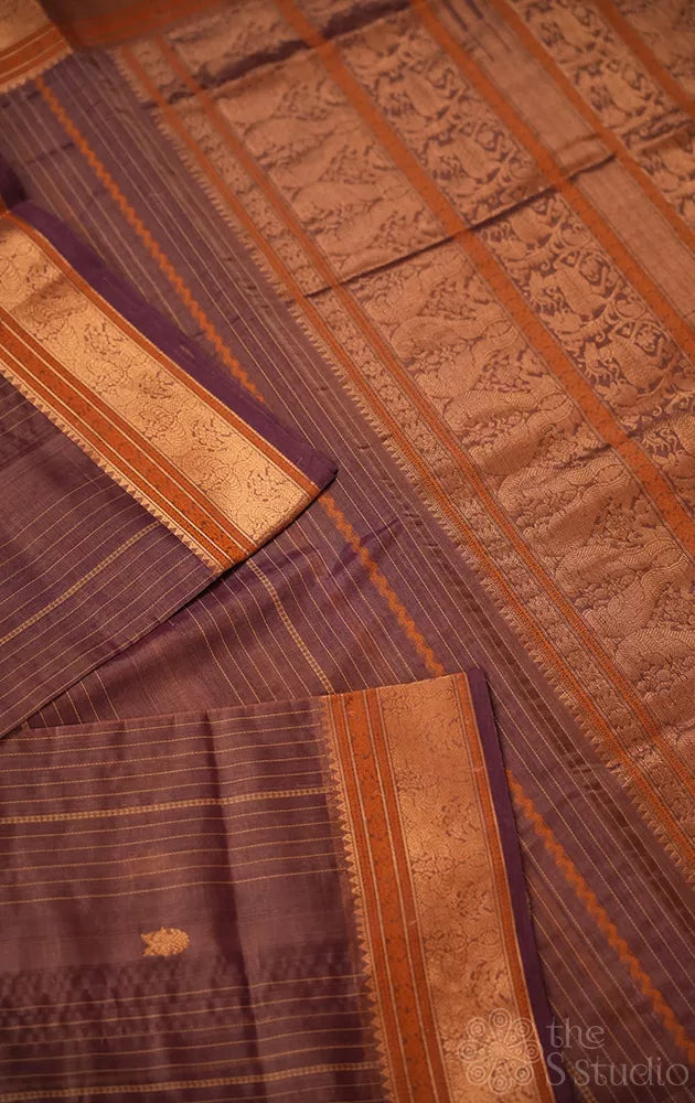 Light purple silk cotton saree with zari border