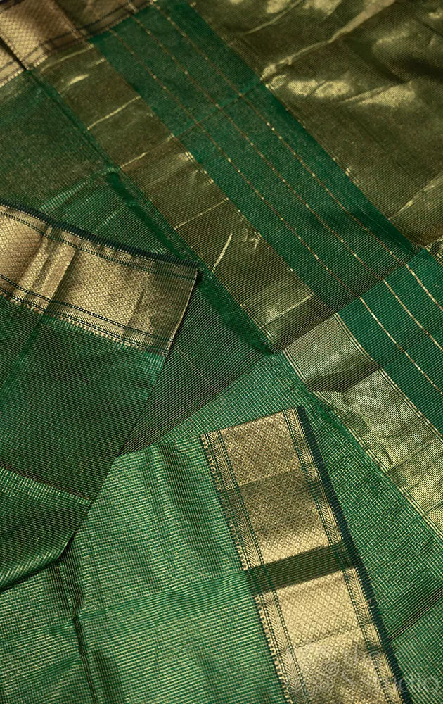 Green maheshwari silk cotton saree with zari border