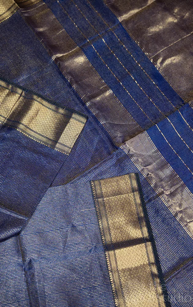 Royal blue zari checked maheshwari silk cotton saree