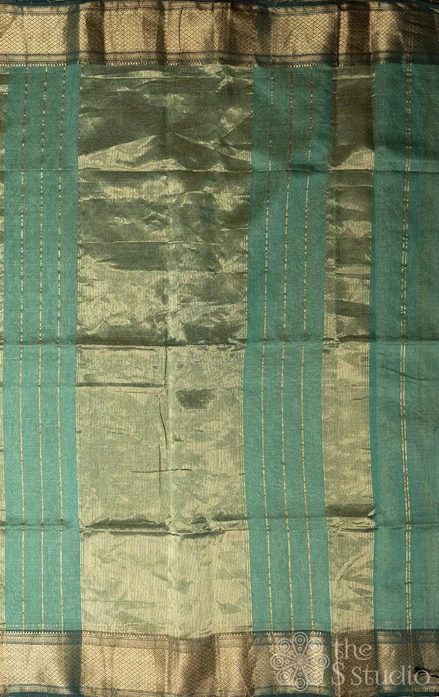 Sage green zari checked maheshwari silk cotton saree