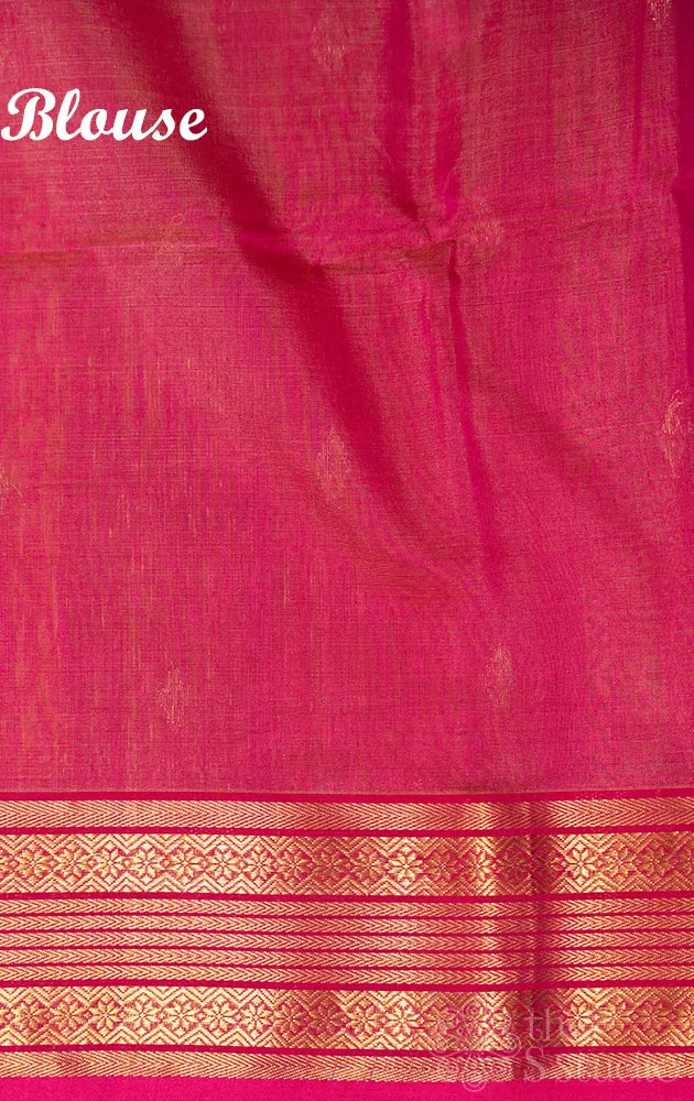 Mustard yellow maheshwari silk cotton saree with rani pink border