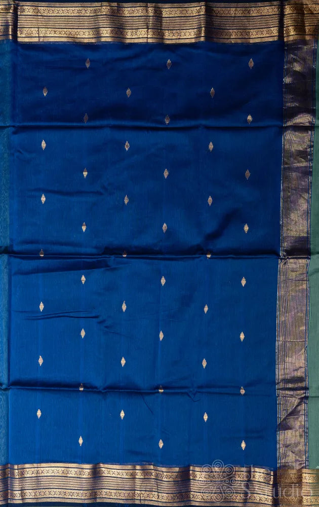 Sage green maheshwari silk coton saree with small buttas and zari border