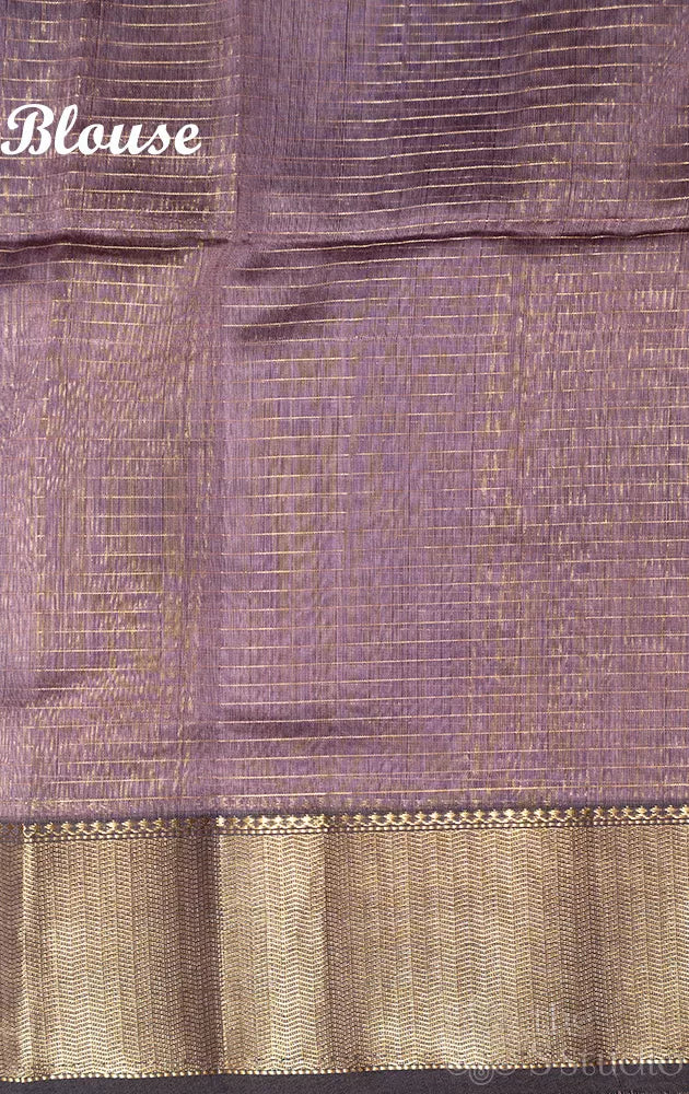 Mauve brown maheshwari silk cotton saree with zari checks