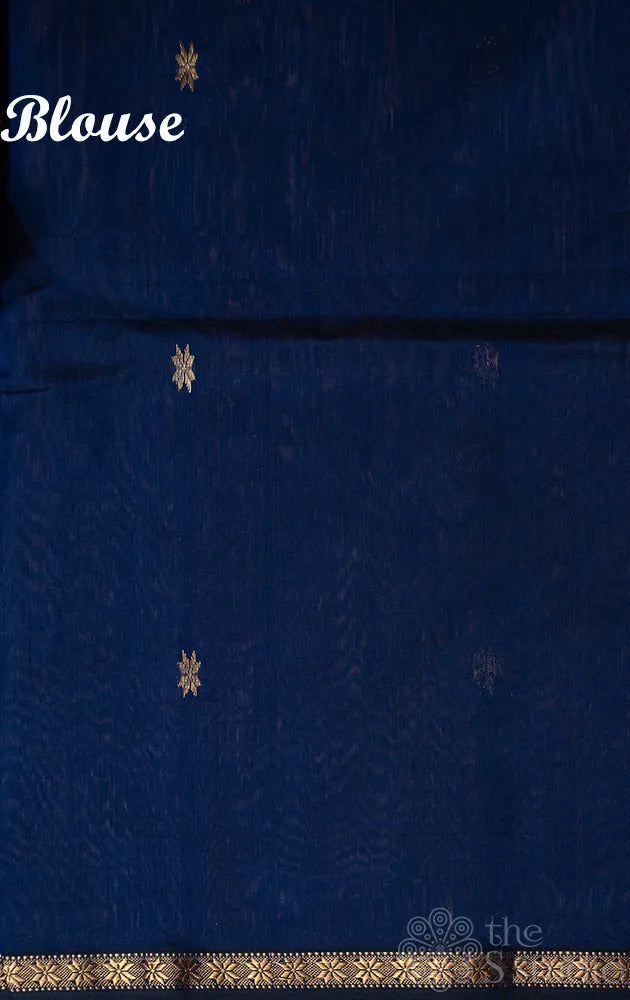 Navy blue maheshwari silk cotton saree with maroon pallu