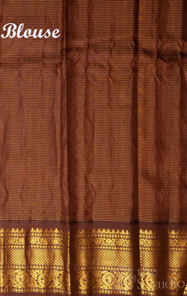 Mango yellow gadwal silk saree with brown border