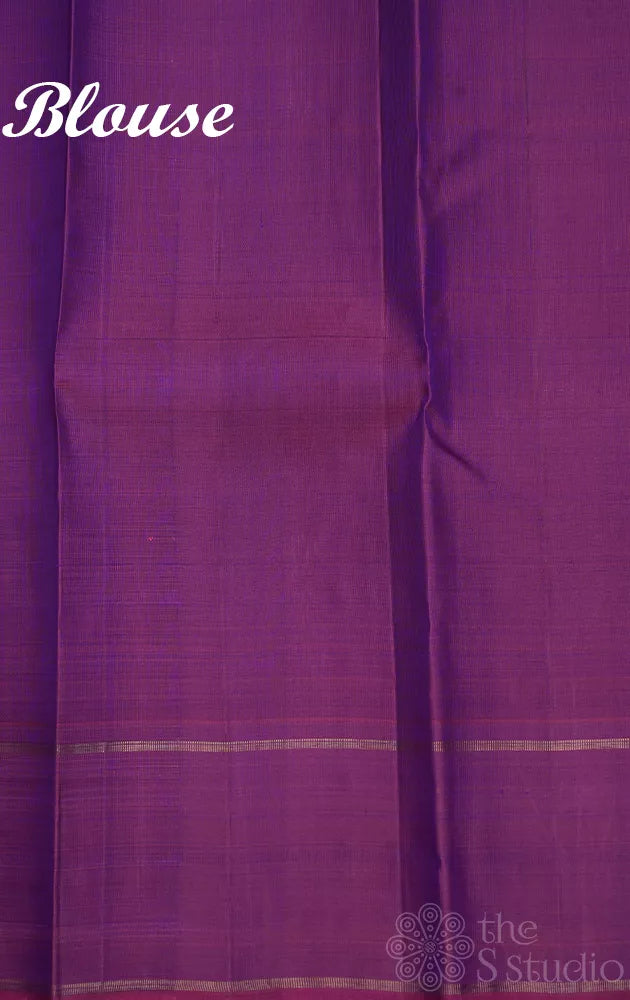 Peacock blue kanjivaram silk saree with purple border