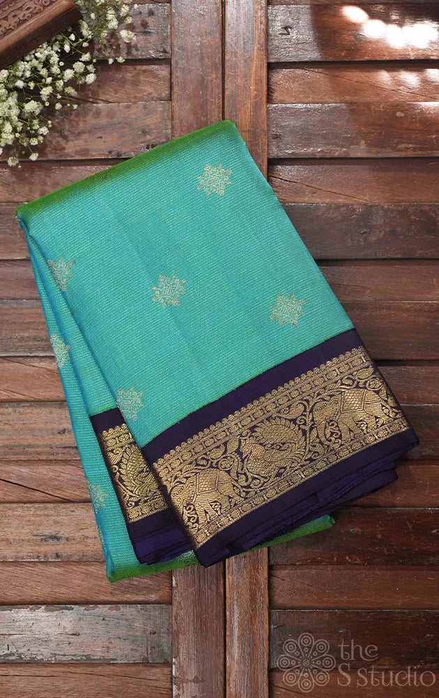 Sea green vairaoosi kanchipuram silk saree with korvai border
