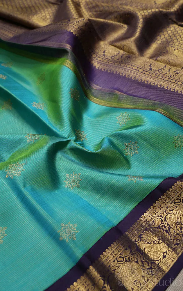 Sea green vairaoosi kanchipuram silk saree with korvai border