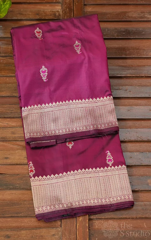 Purple katan banarasi silk saree with kadwa butta
