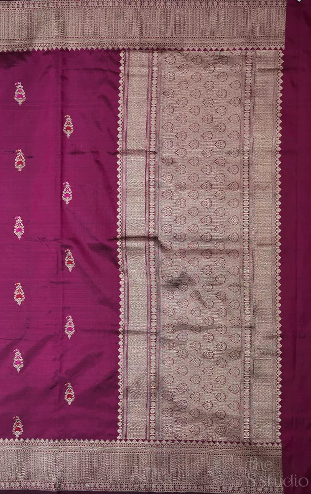 Purple katan banarasi silk saree with kadwa butta