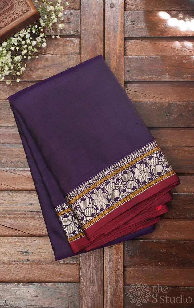 Jamun colour kanchipuram silk saree with rich thread woven bomkai pallu