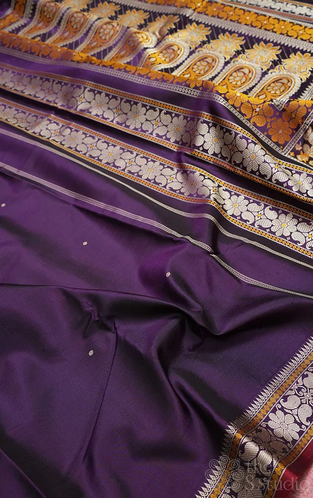 Jamun colour kanchipuram silk saree with rich thread woven bomkai pallu
