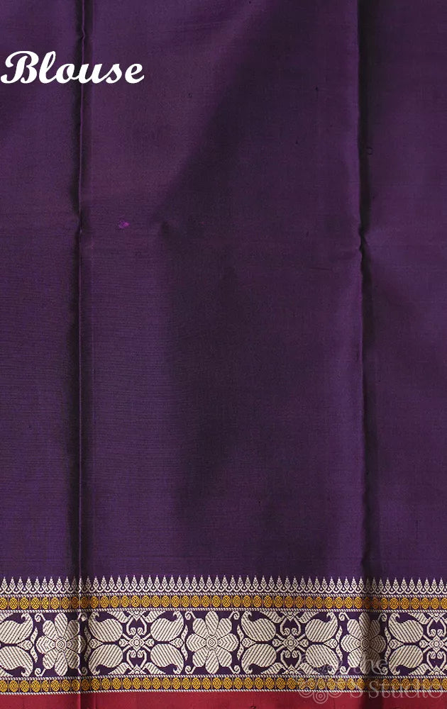 Jamun colour kanchipuram silk saree with rich thread woven bomkai pallu