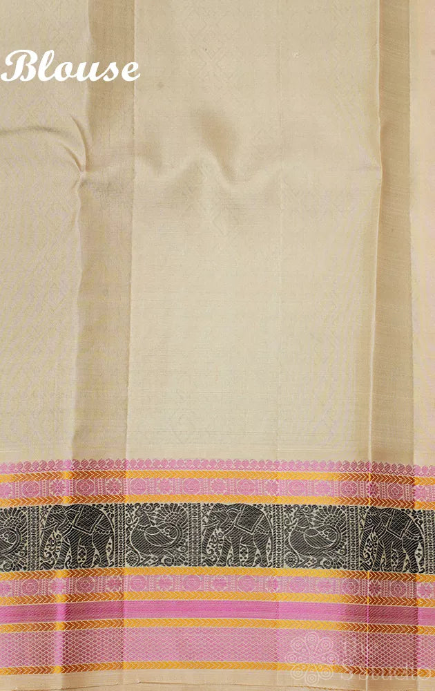 Magenta threadwork kanchi silk saree with halfwhite border
