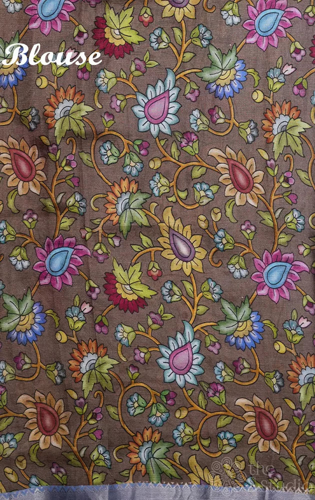 Powder Blue Mangalagiri Silk Cotton Saree with Polka Dots and Kalamkari Printed Pallu