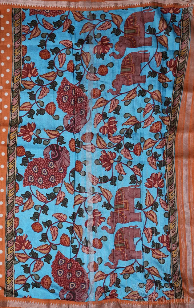 Rust Mangalagiri Silk Cotton Saree with Polka Dots