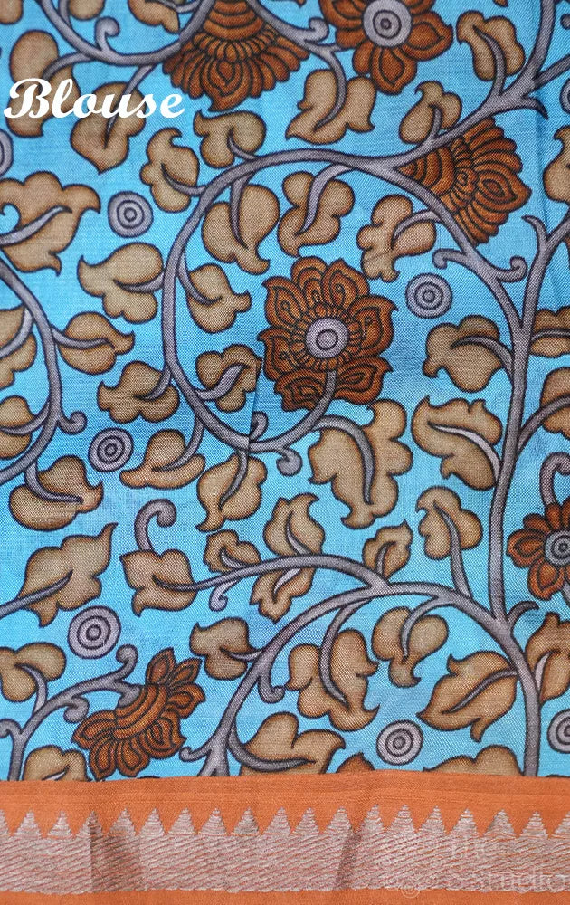 Rust Mangalagiri Silk Cotton Saree with Polka Dots