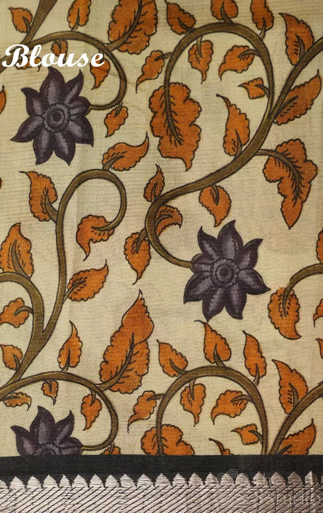 Black Mangalagiri Silk Cotton Saree with Polka Dots and Rust Kalamkari Printed Pallu