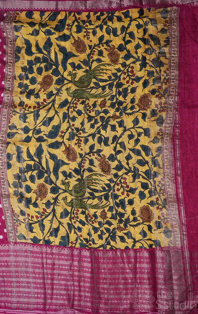 Magenta Mangalagiri Silk Cotton Saree with Polka Dots