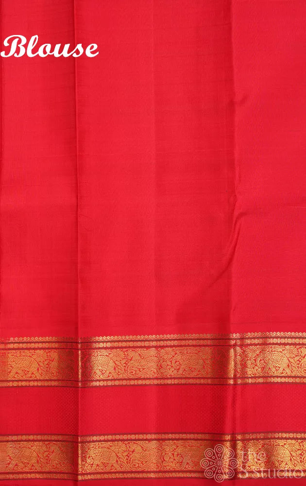 Blue and white checked kanjivaram silk saree with korvai red border with rettaipet zari