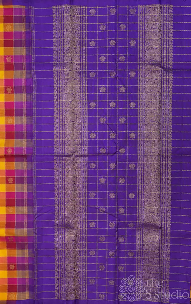 Paalum Pazhamum checks kanchipuram silk saree with lotus zari buttas