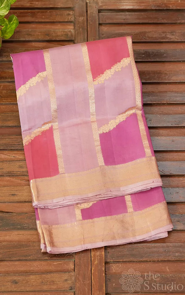 Lavender and dark magenta katan banarasi silk saree with rangkaat design