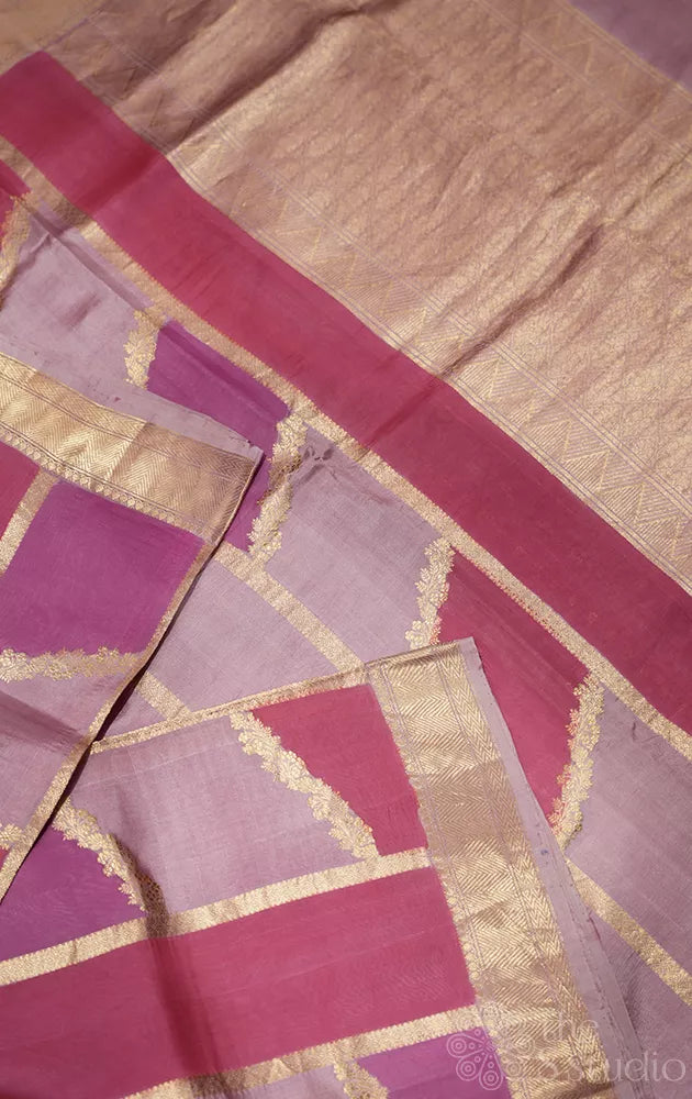 Lavender and dark magenta katan banarasi silk saree with rangkaat design