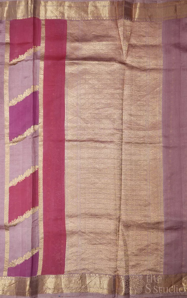 Lavender and dark magenta katan banarasi silk saree with rangkaat design