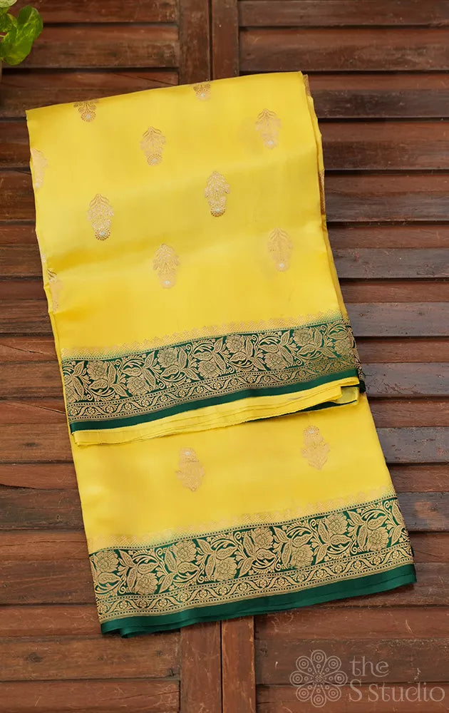 Pale yellow lightweight katan banarasi silk saree