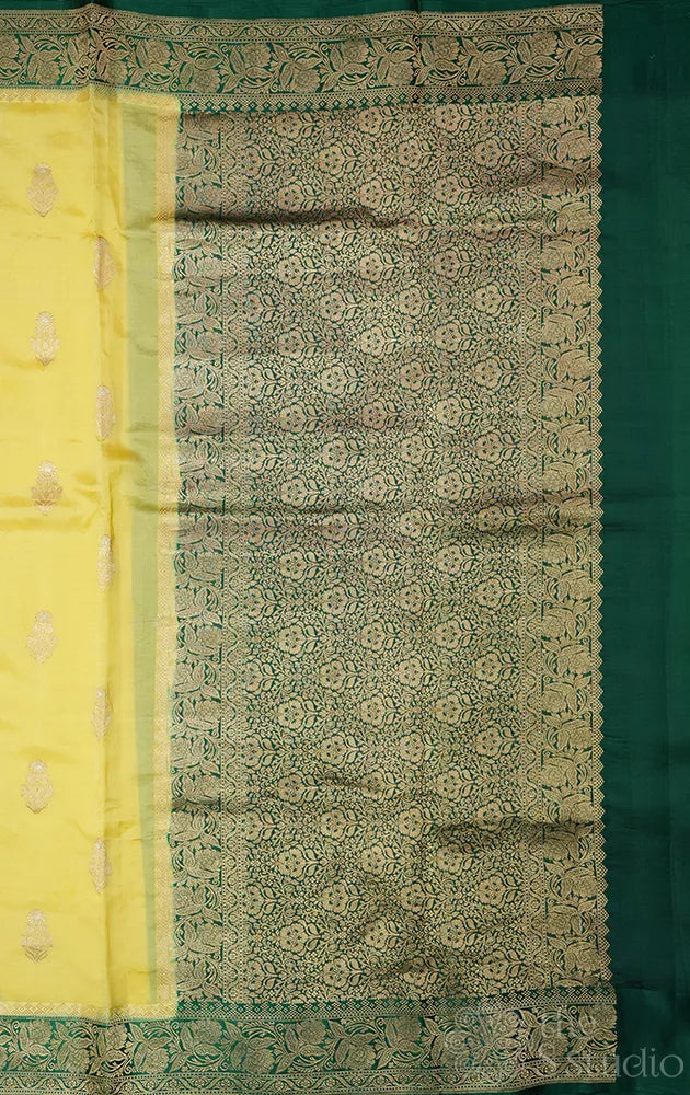 Pale yellow lightweight katan banarasi silk saree