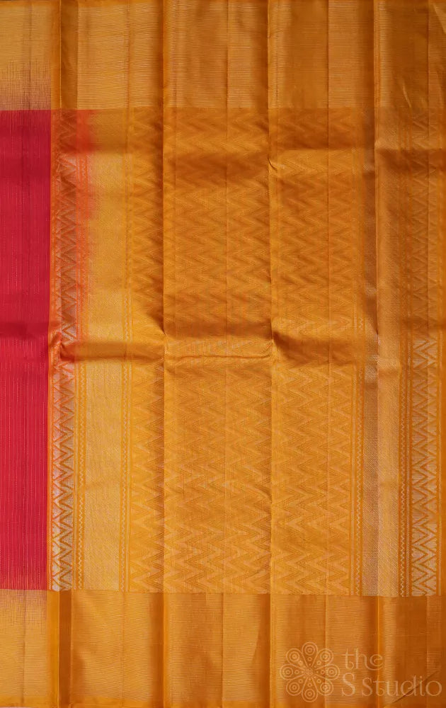 Red soft silk saree with mustard border