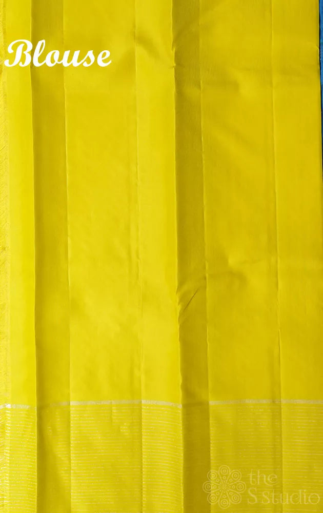 Peacock blue soft silk saree with apple green border