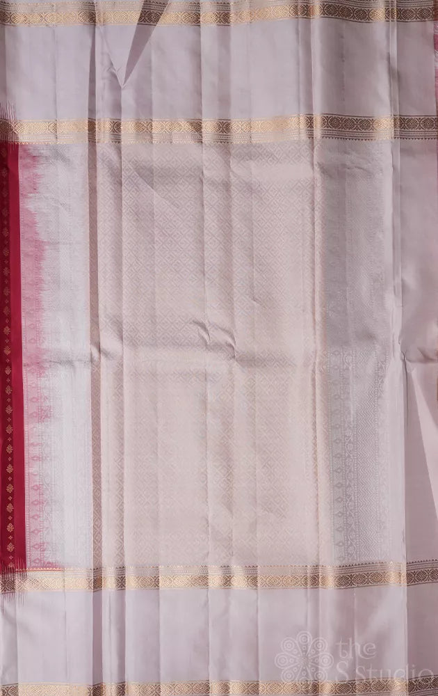 Maroon soft silk saree with beige rettaipet border