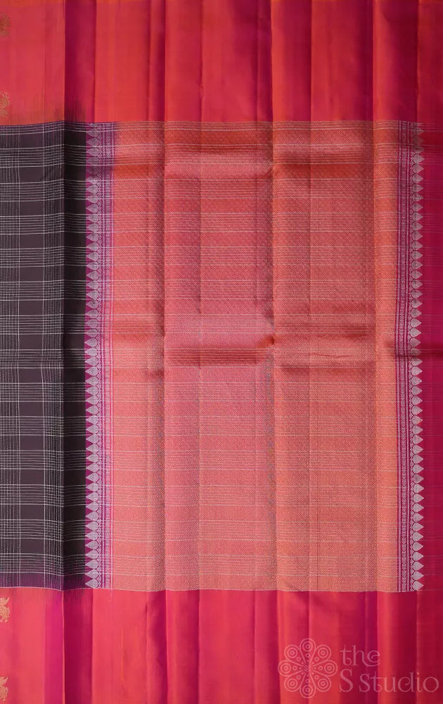 Coffee brown light weight silk saree with peach border