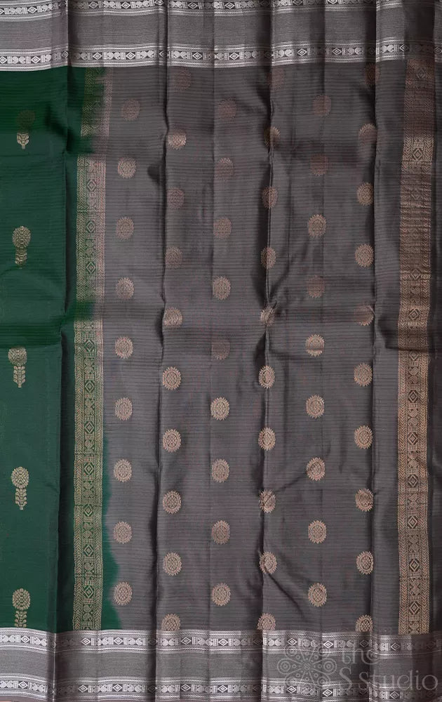 Green soft silk saree with grey border