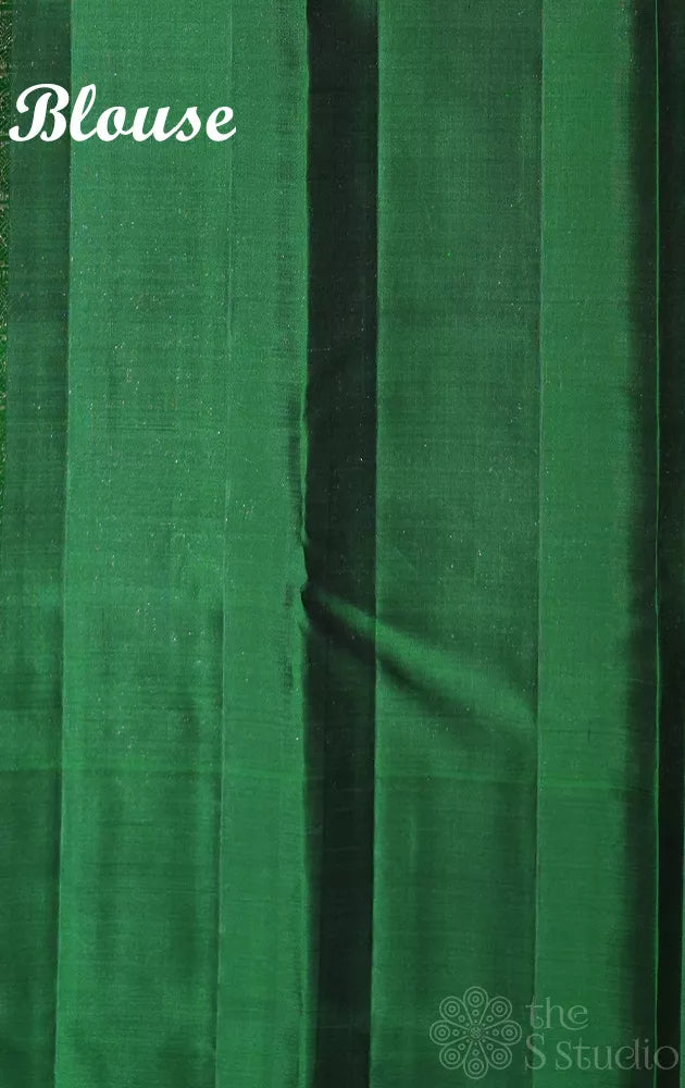 Peachish orange soft silk saree with checks