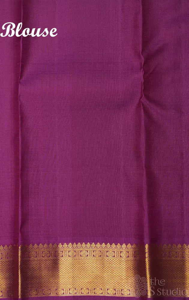 Purple zari checked kanchi silk saree with self zari border