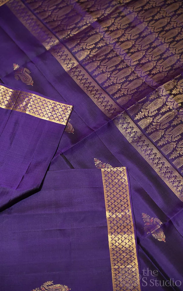 Violet soft silk saree with small zari border