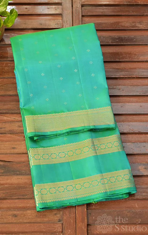 Sea green soft silk saree with rettaipet zari border