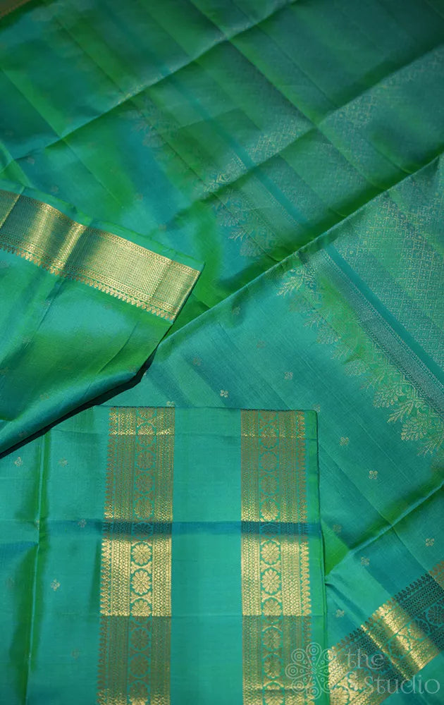 Sea green soft silk saree with rettaipet zari border