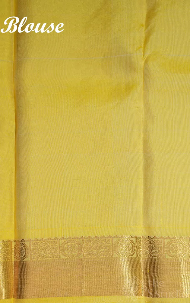 Off white soft silk saree with yellow zari border