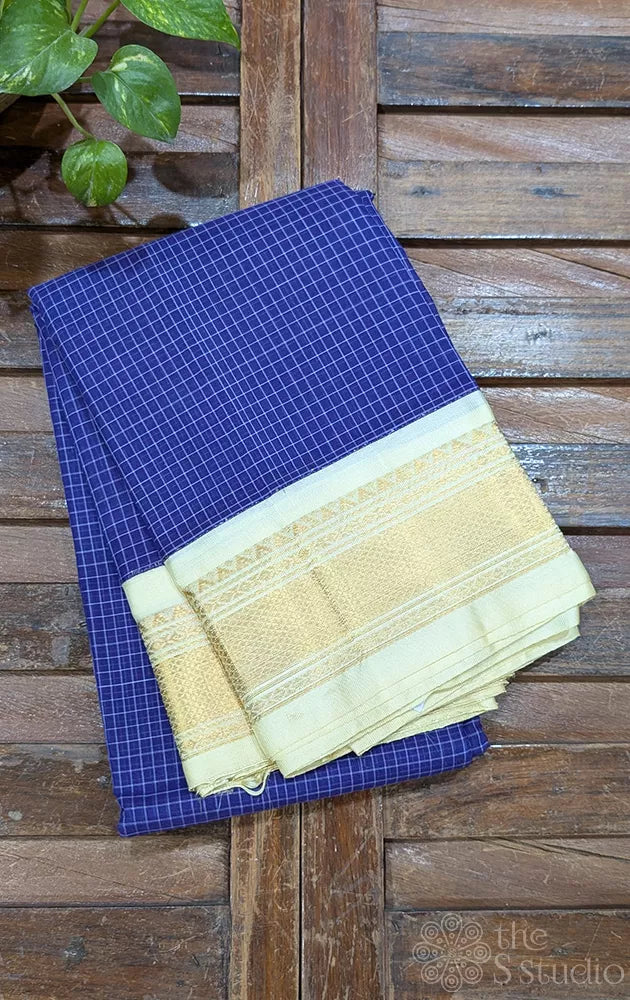 Violet gadwal cotton saree with checks and off white border