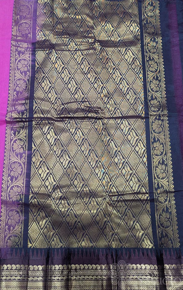 Dark pink gadwal cotton saree with brown zari border