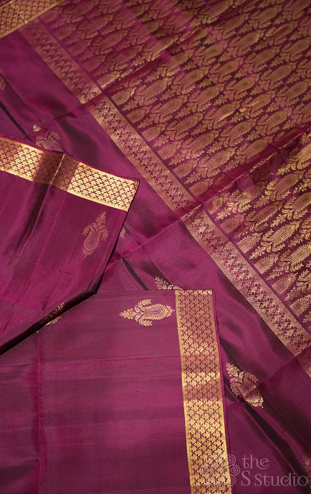 Magenta soft silk saree with small zari border
