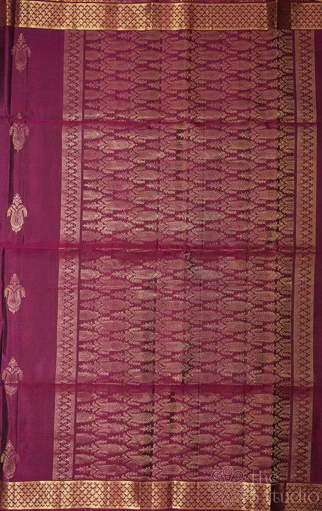 Magenta soft silk saree with small zari border