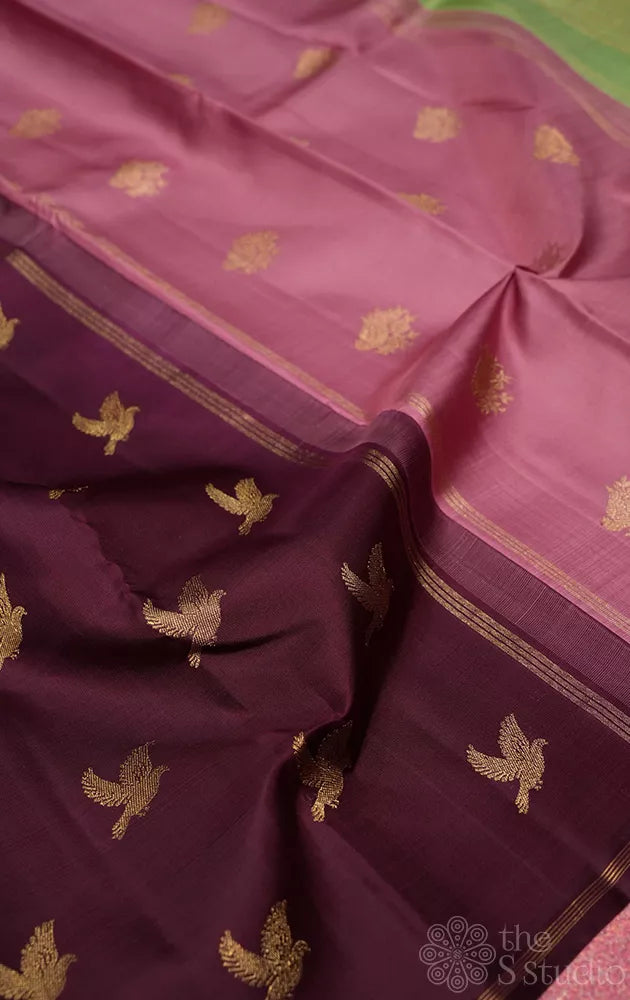 Paaku colour kanjivaram silk saree with double pallu
