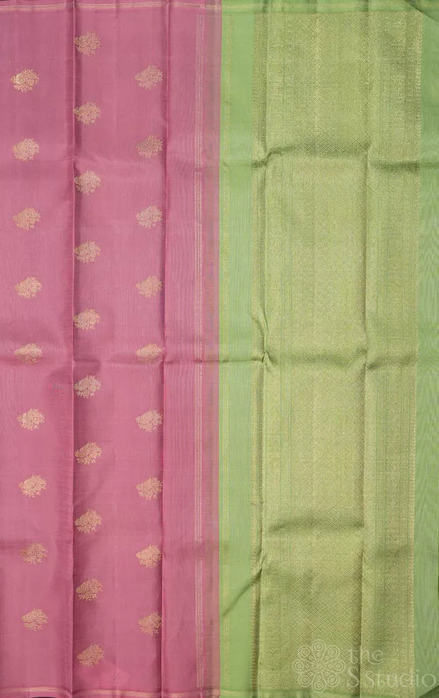 Paaku colour kanjivaram silk saree with double pallu